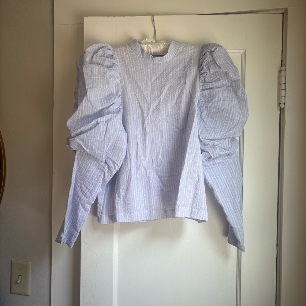NWT Sister Jane High Collar Textured Blouse w/ Puff sleeve and long button cuff